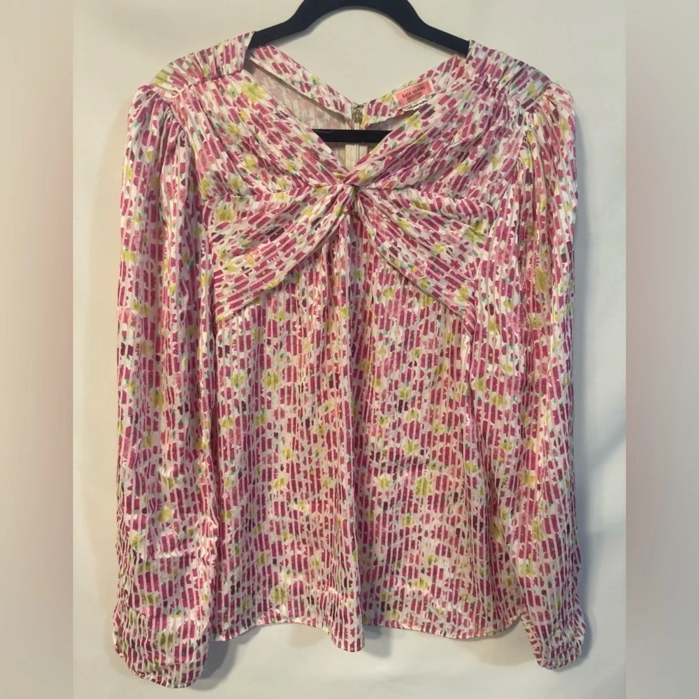 KATE SPADE Marker Floral Devote French Cream Top size XXL Puff Sleeve silky